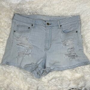 American Eagle Outfitters Blue Jean Shorts Distressed Frayed Hem